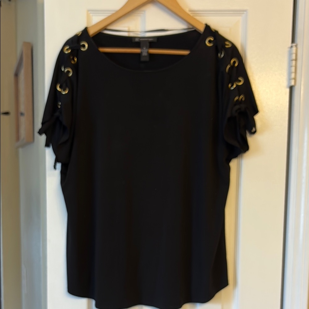 INC International Concepts Black Blouse with Gold Eyelets